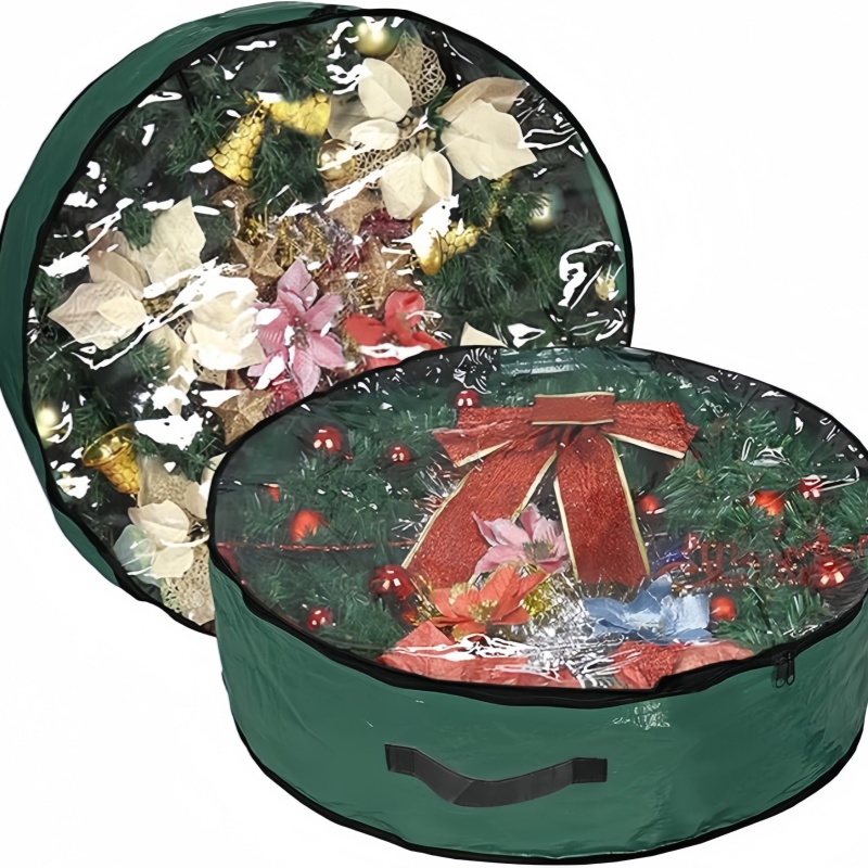 Kerstkrans opbergtas Oxford stoffen krans opbergtas PE thuis opslagcontainer dubbele ritssluiting met kaartsleuf (groen)