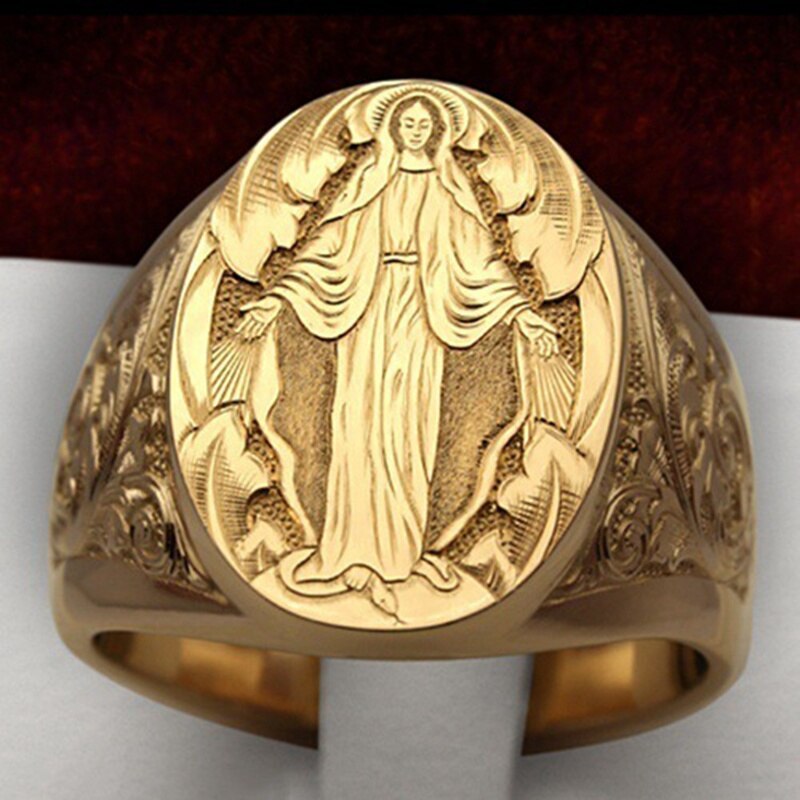 Unisex gezegende maagd maria ring trouwringen koper metaal klassiek alle compatibele