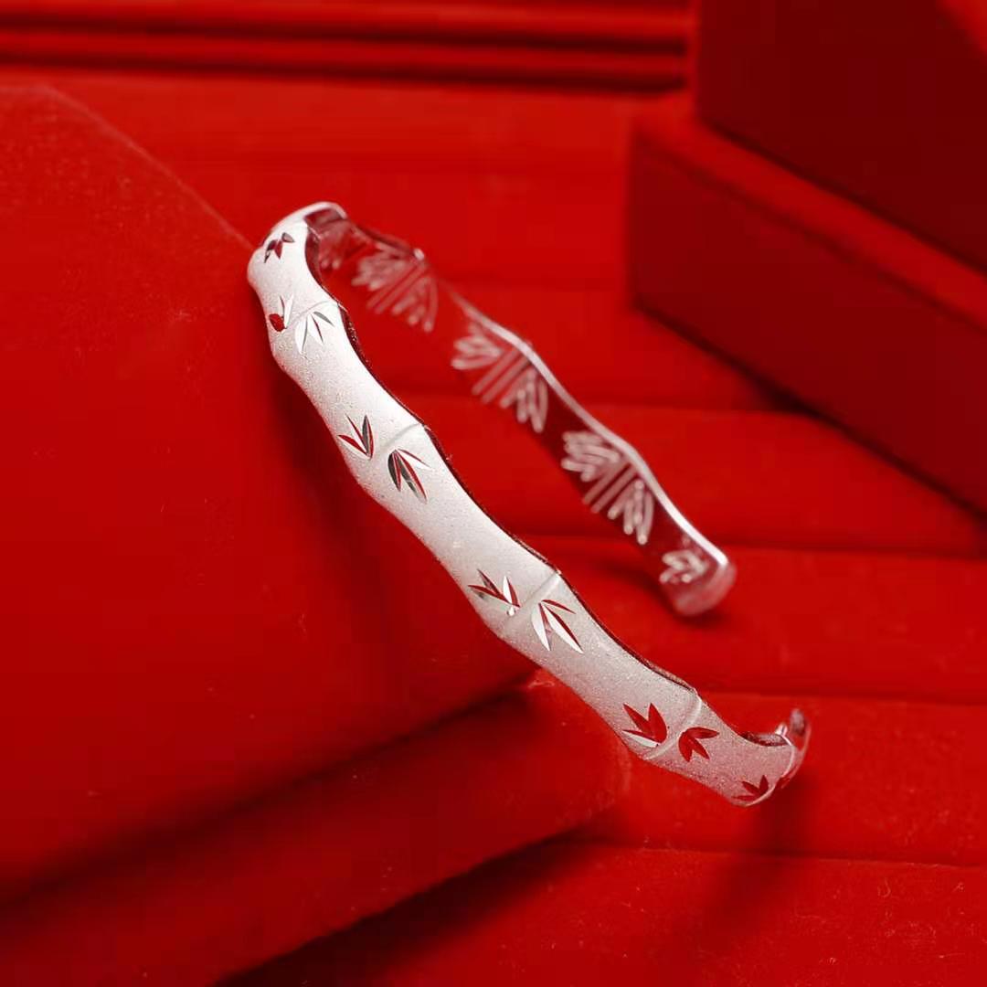 Bella elegante matrimonio in argento Sterling 925 bracciale rigido donna uomo braccialetti di bambù gioielli classici di alta qualità