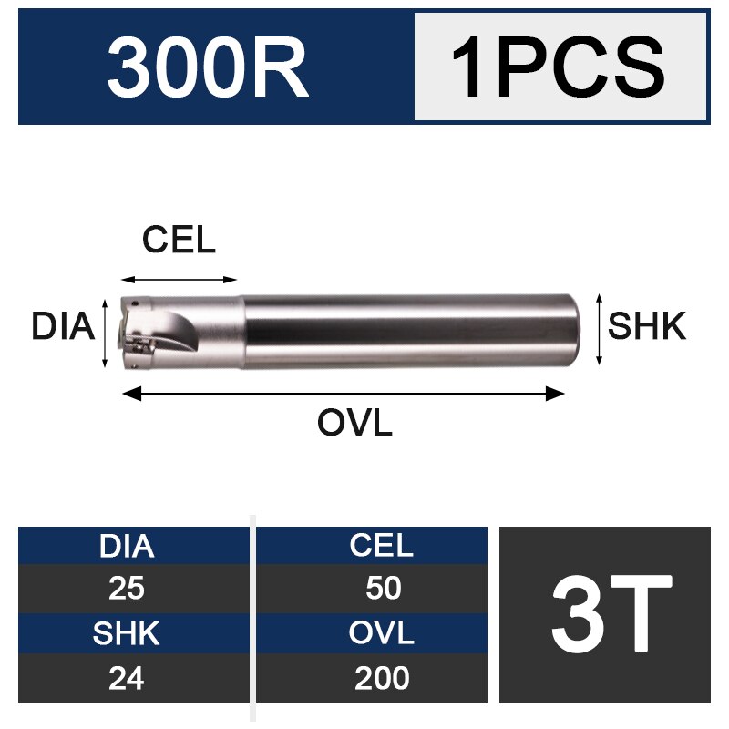 UCHEER 1pcs milling cutter arbor 300R end mill R0.8 alloy blade CNC machine tools open thick right Angle: C24-25-200-3T