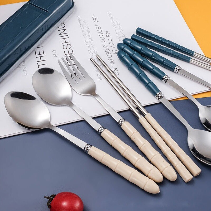 Stainless Steel Dinnerware Set Flatware Kitchen Accessories Camping Travel Sets Fork Spoon Portable Cutlery Sets With Case