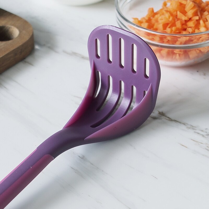 Potato Masher Plus Spoon Food Masher Fruit And Vegetable Press With Ergonomic Handle Purple