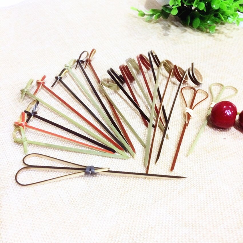 100 Pcs 12cm Wegwerp Bamboe Vork Twisted Party Buffet Fruit Desserts Voedsel Cocktail Sandwich Vork Stick Pick Spies