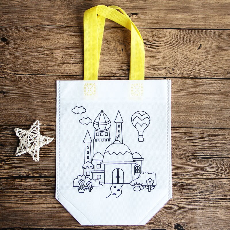 10pcs Per Bambini FAI DA TE Eco-Friendly Borsa Graffiti Giocattolo Educativo Scuola Materna Pittura A Mano Materiali Tessuto Borse Per Bambini Giocattoli Regali: Castle
