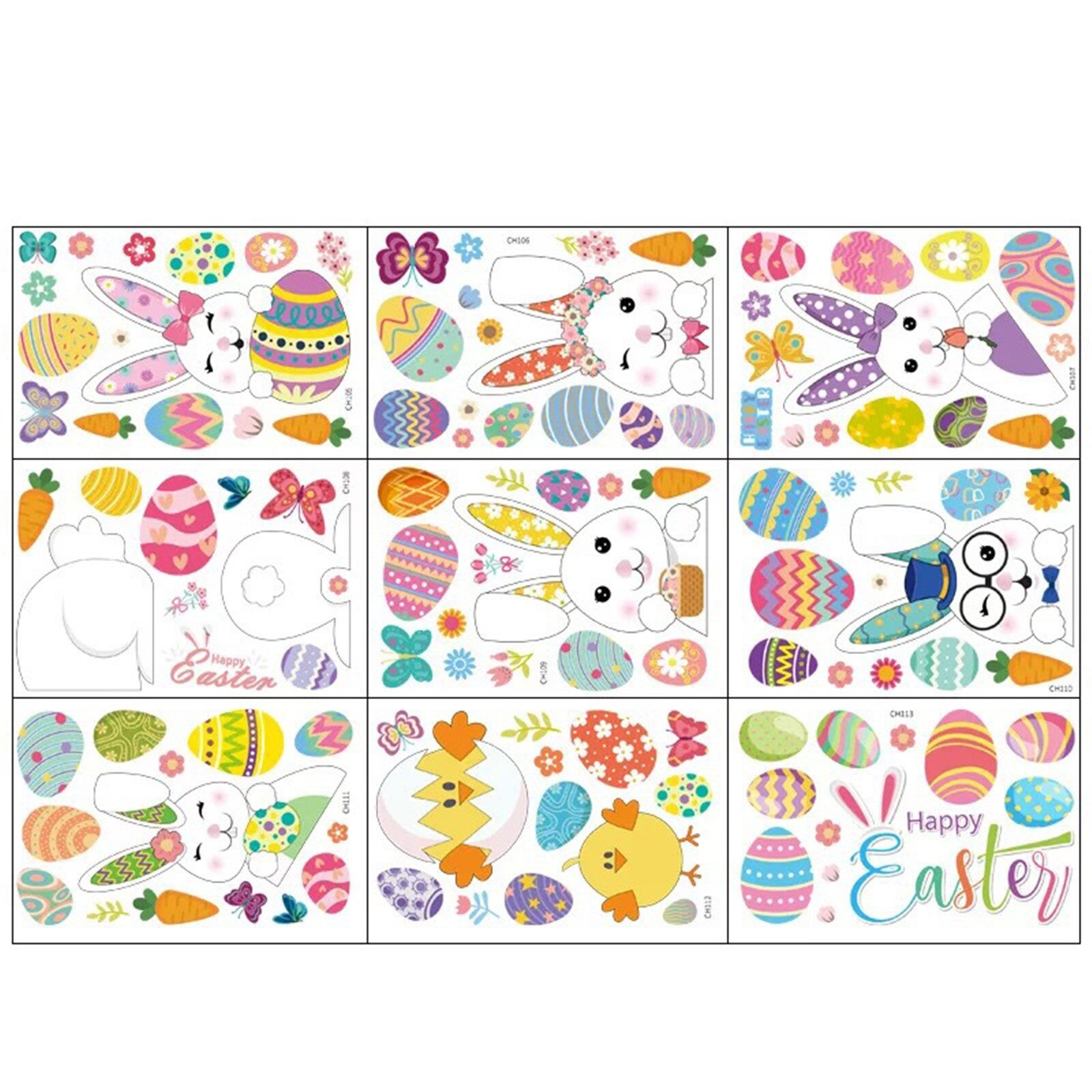 Easter Window Clings Decals Carrot Bunny Egg Window Sticker for Wall Door Decor Easter Party Home Decor Animal Sticker#30: Default Title