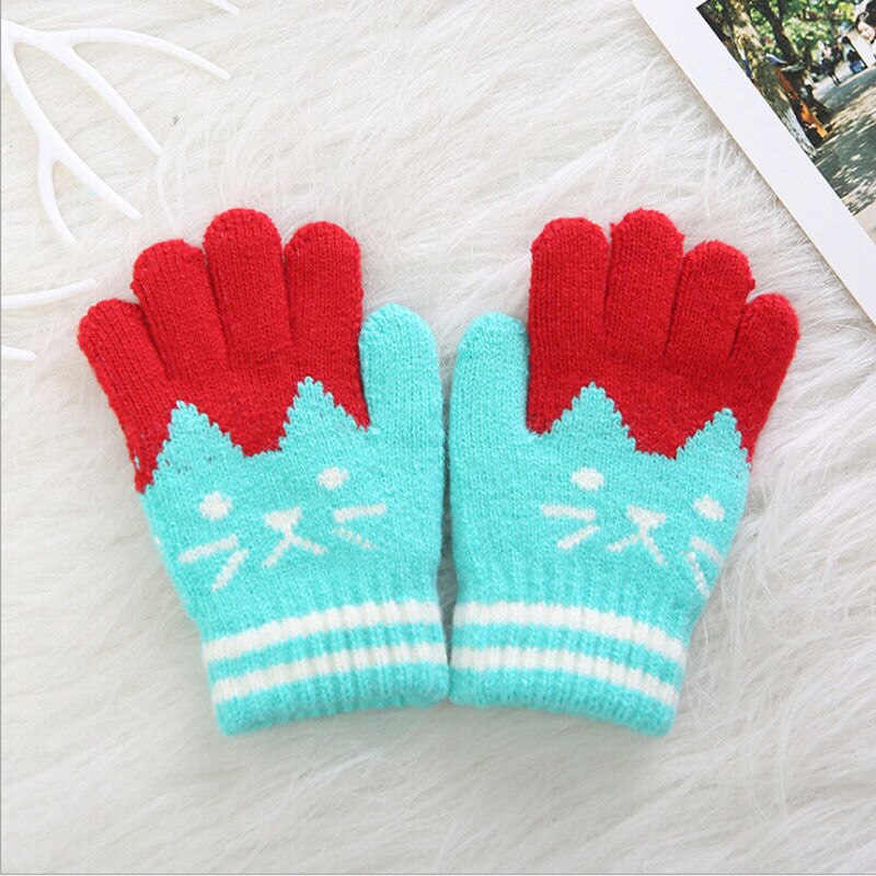 Cue Crianças Meninos Meninas Gato Luvas Quentes de inverno Moda Dos Desenhos Animados Suave Grosso Magia Elástico Malha Luvas Mittens Crianças Luvas 4 -8 T: Light Blue