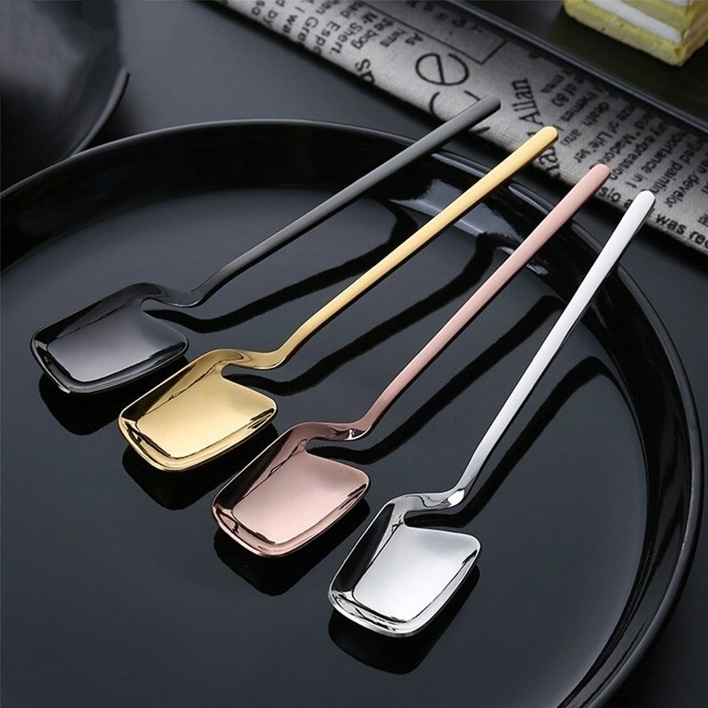 Long Handle Wall Hanging Spoon Stainless Steel Dessert Mixing Ice Cream Tea Coffee Spoon Stirring Spoon Tableware Party
