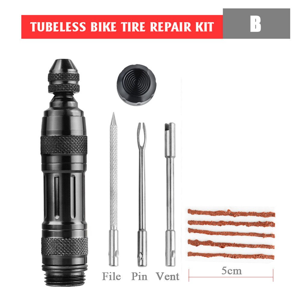 Bicycle Tubeless Tire Kit MTB Road Bike Tyre Plug Flat Puncture Repair Kit Patch Sealant Rubber Stripes Set Bicycle Repair Tools: B Black