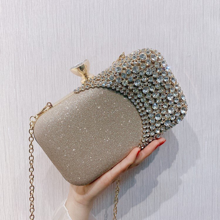 Dames kristal strass avond clutch tas bruidsbloem bruiloft feesttas beste: Champagne