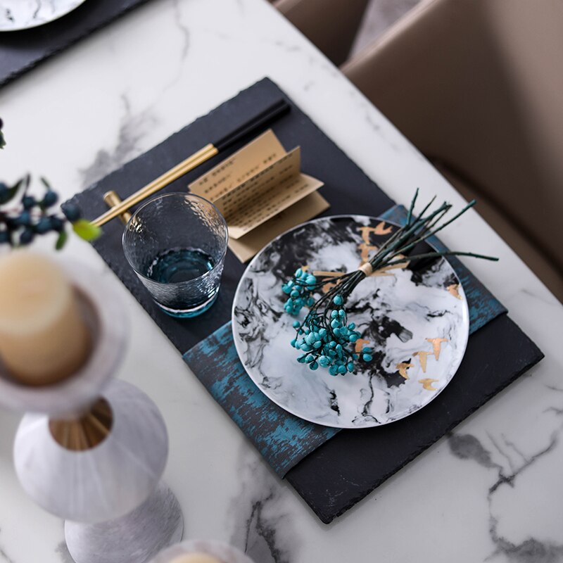 Black Gold White Ink Texture Ceramic Home Decoration Set Plate Dinner Plates Tbleware Set Dinnerware Steak Plate
