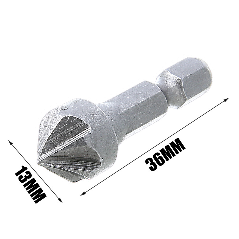 6Flute 90 Degree Countersink Drill Chamfer Bit 1/4" Hex Shank Carpentry Woodworking Angle Point Cutting Cutter Remove Burr Tools