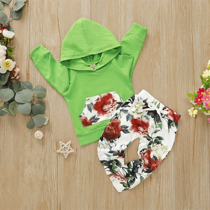 Neue Beiläufige Kleinkind Baby Mädchen Jungen Mit Kapuze Spitzen Blumen- Hosen 2Stck Outfit einstellen Kleidung 0-24M
