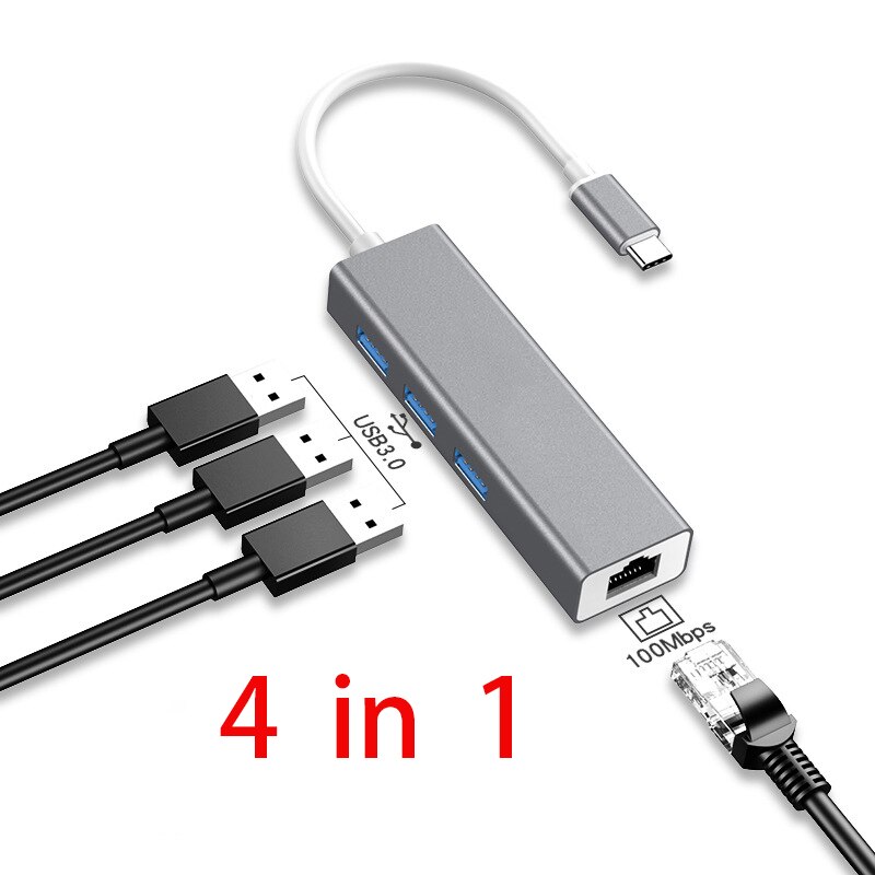 4-In-1 Type C Hub USB C to RJ45 HDMI USB3.0 Ports with Hub for MacBook Pro Samsung Huawei