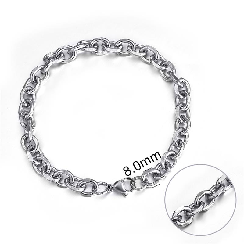 Rvs Cross O Ketting Armband Voor Mannen Zilveren Kleur Rolo Schakelkettingen Kabel Link Op Hand Armbanden Sieraden Accessoires: 8mm Silver / 18 cm