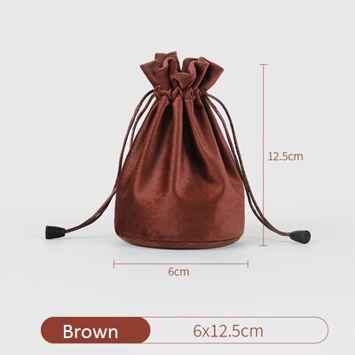 20pcs/lot 6x12.5cm Black/Purple/Brown/Grey/Green Round Bottom Sweet Candy Pouch Silk Velvet Drawstring Bags Wedding Favors: 6x12.5cm Brown