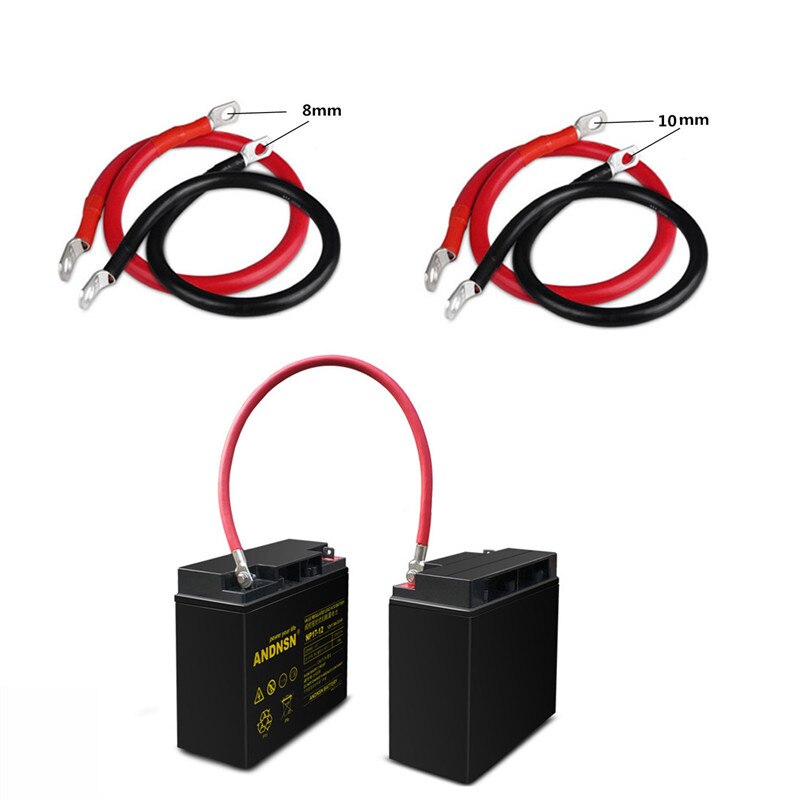 2Pcs 50cm Car Copper Wire Positive Negative Battery Ground Cable Terminal Kit 6 AWG 25 Square Battery Connection Cable Cord Line