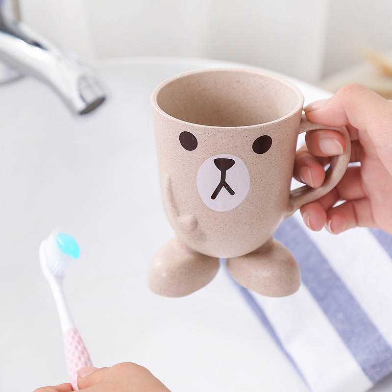 Cute Wheat Straw Cartoon Toothbrush Cup Bathroom Tumbler Mouthwash Travel Toothbrush Holder Cup