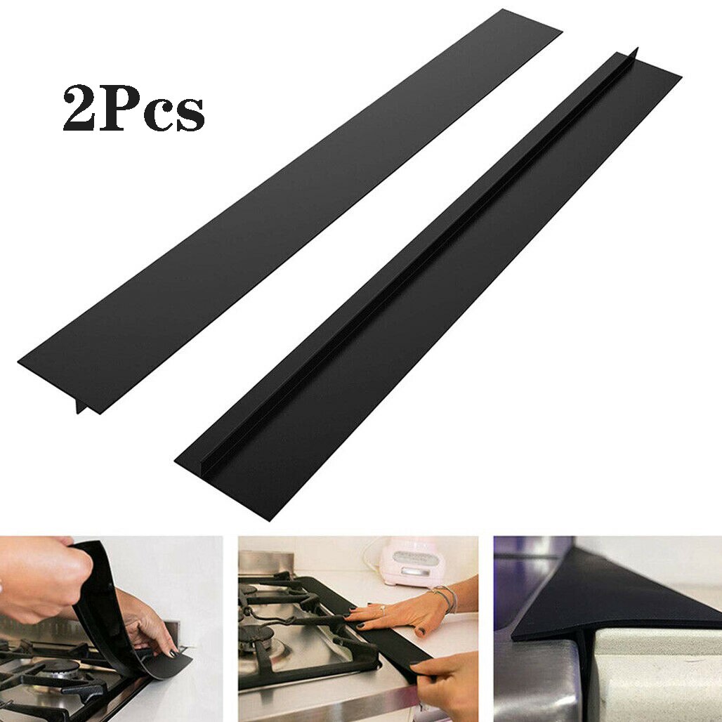 2 Teile/satz Küche Dekor Silikon Herde Zähler Lücke Abdeckung für Herde Arbeitsplatte verschütten Schutz Dichtung Füllstoff Band Aufkleber Hause Dekoration: Schwarz / 25 x 2.20 x 0.39 in