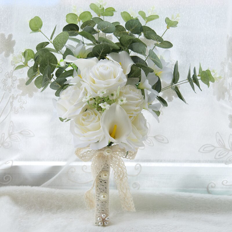 Boho brud bröllop blommor mini brud brudtärna bukett real touch vit calla lilja blommor brud bröllop bukett