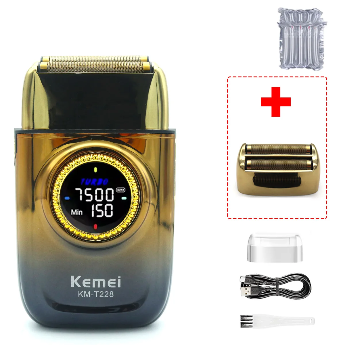 Kemei KM-T228 Men's Shaving Machine LED Display Double Foil Cordless Oil Head USB Electric Shaver Foil Male: Red