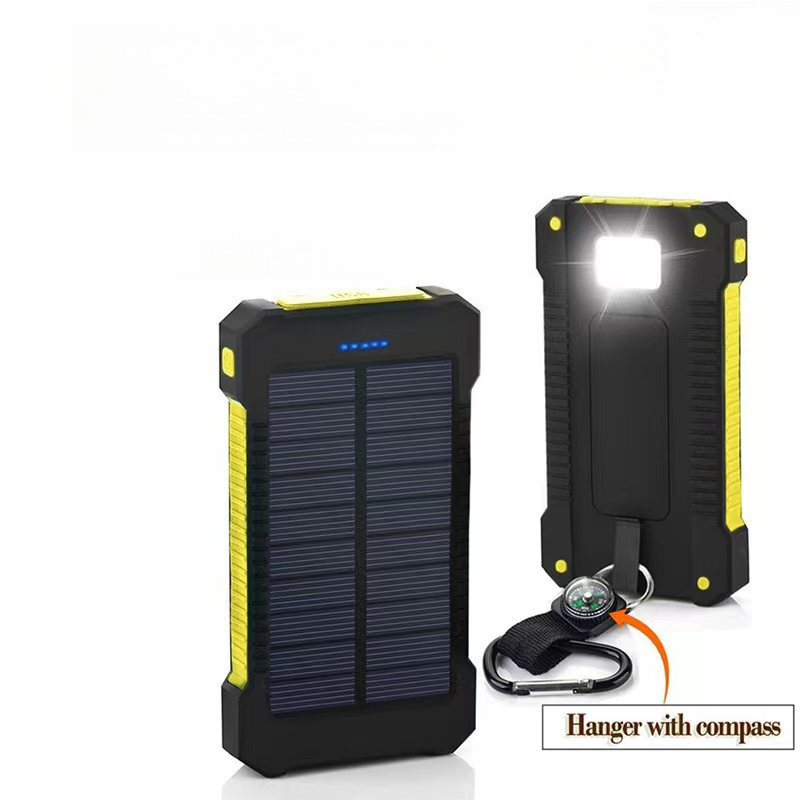 Solar Power Bank 20000mAh Charging Portable Charger Phone External Battery with SOS Flashlight 2-USB Outdoor Powerbank: Yellow / 10000mAh