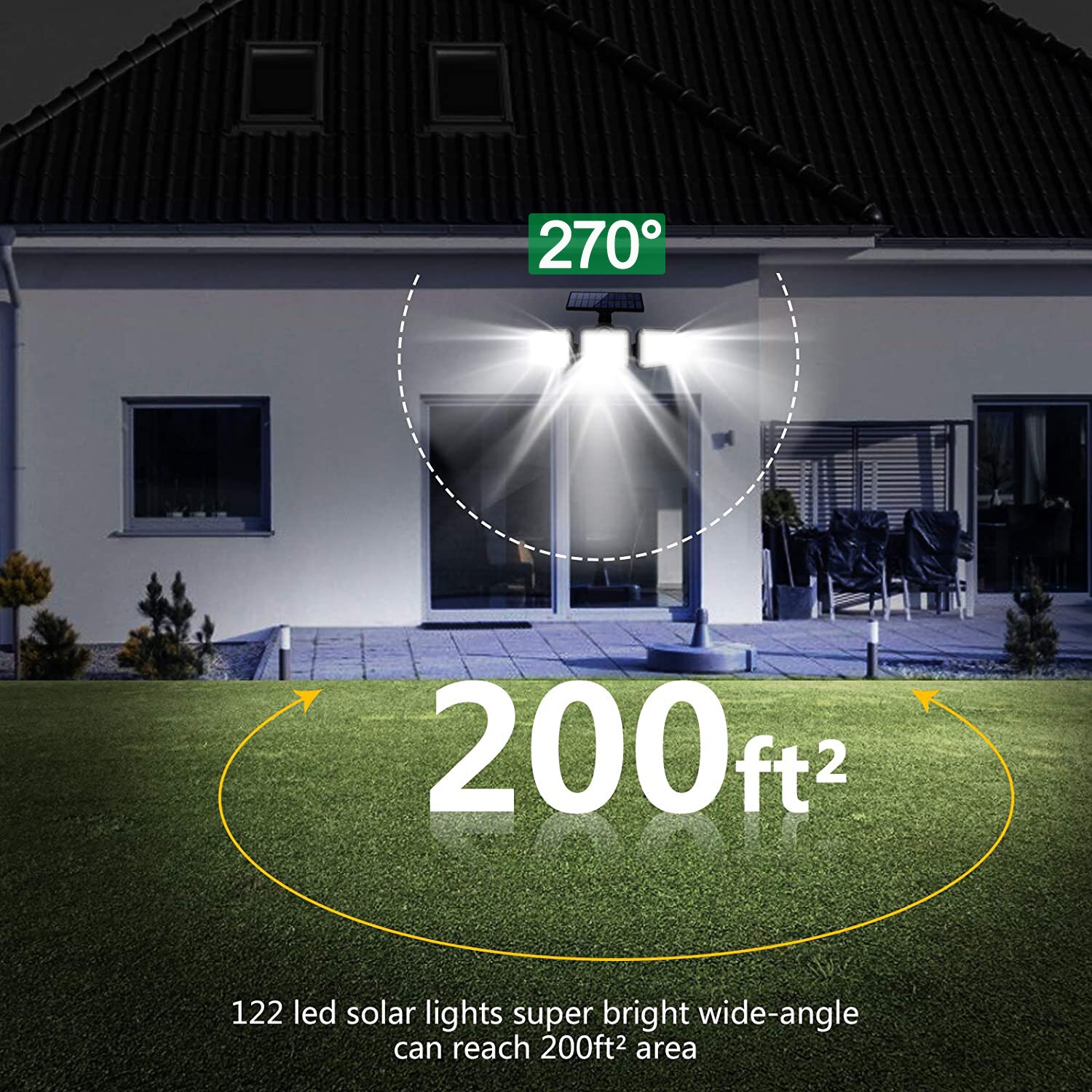 Super Bright Solar LED Light Outdoor Motion Sensor with Remote Control 270° Wide Angle Illumination Wall Lamp for Garden Garage