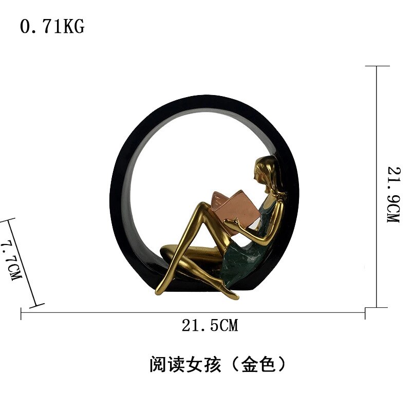 Europe Lady Statue Abstract Sculpture Resin Reading Girl Figurines Desktop Crafts Birthday Home Decoration Accessories: Gold1