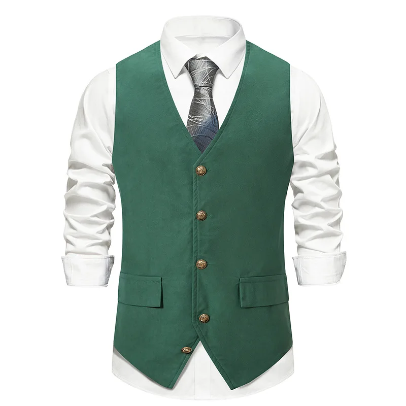 Men's Medieval Retro Suit Vest Formal Dress Vest Men Casual Solid Sleeveless V-neck Jacket Wedding Party Waistcoat: M / green