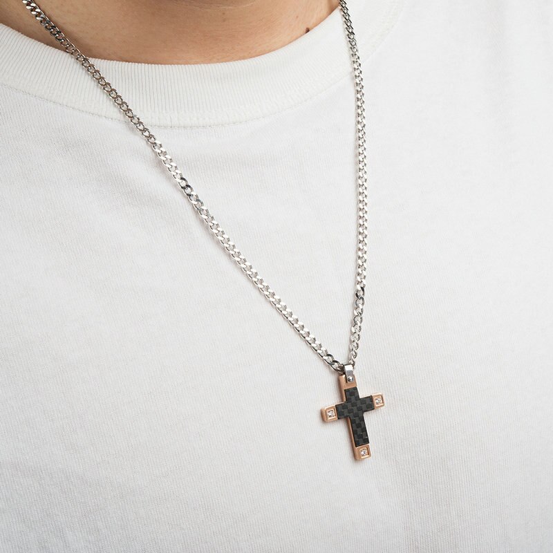 Yoiumit Men&#39;s Stainless Steel Diamond Cross Pendant Two Color Gold Plated Boys Necklace Chain Party Jewelry