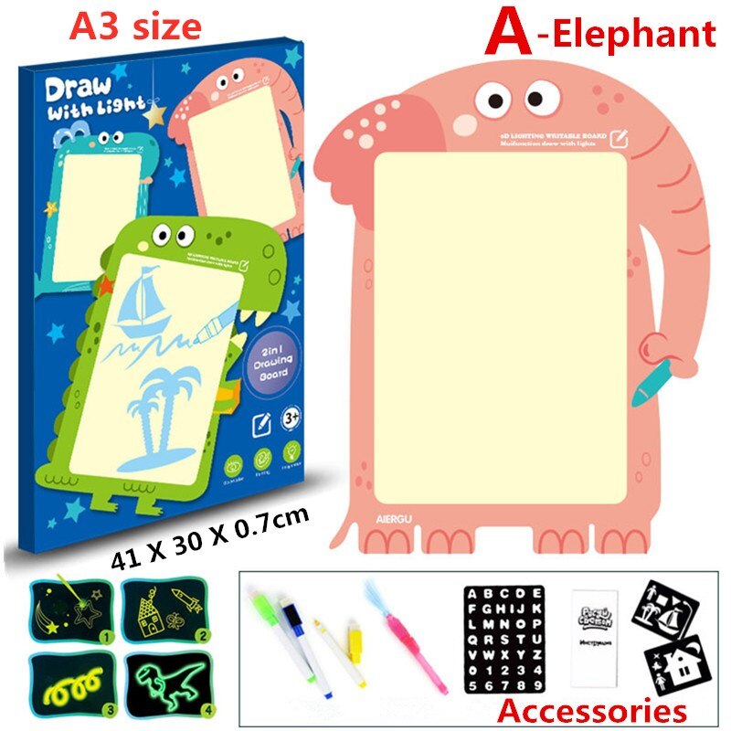 Giocattolo educativo Tavolo Da Disegno Tablet Graffiti 1pc A4 A3 Led Luminoso Magia Grezzo Con La Luce-fun: New A Elephant