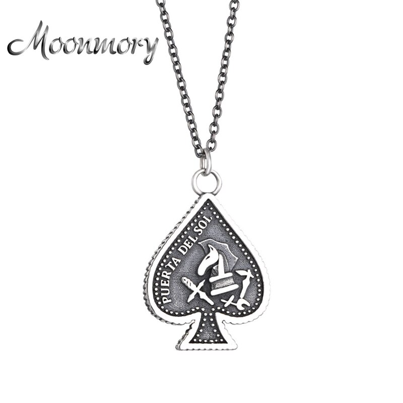 Moonmory 925 Sterling Zilver Play Card Hart Hanger Ketting Voor Mannen Grote Thai Zilveren Speelkaarten Lange Ketting Vintage Stijl