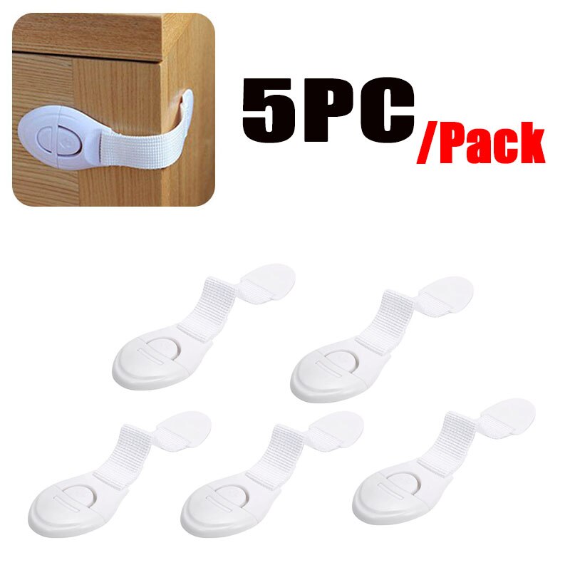 Ceinture de sécurité en tissu, protection pour bébé, serrure de réfrigérateur, extension de porte d'armoire, serrure de tiroir, anti-pincement, sécurité des mains: 5PC White