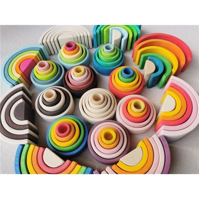 Baby Montessori Holz Spielzeug Regenbogen Verschachtelung Schalen Baswood 6 Schicht Bogen Hefter Blöcke Bäume