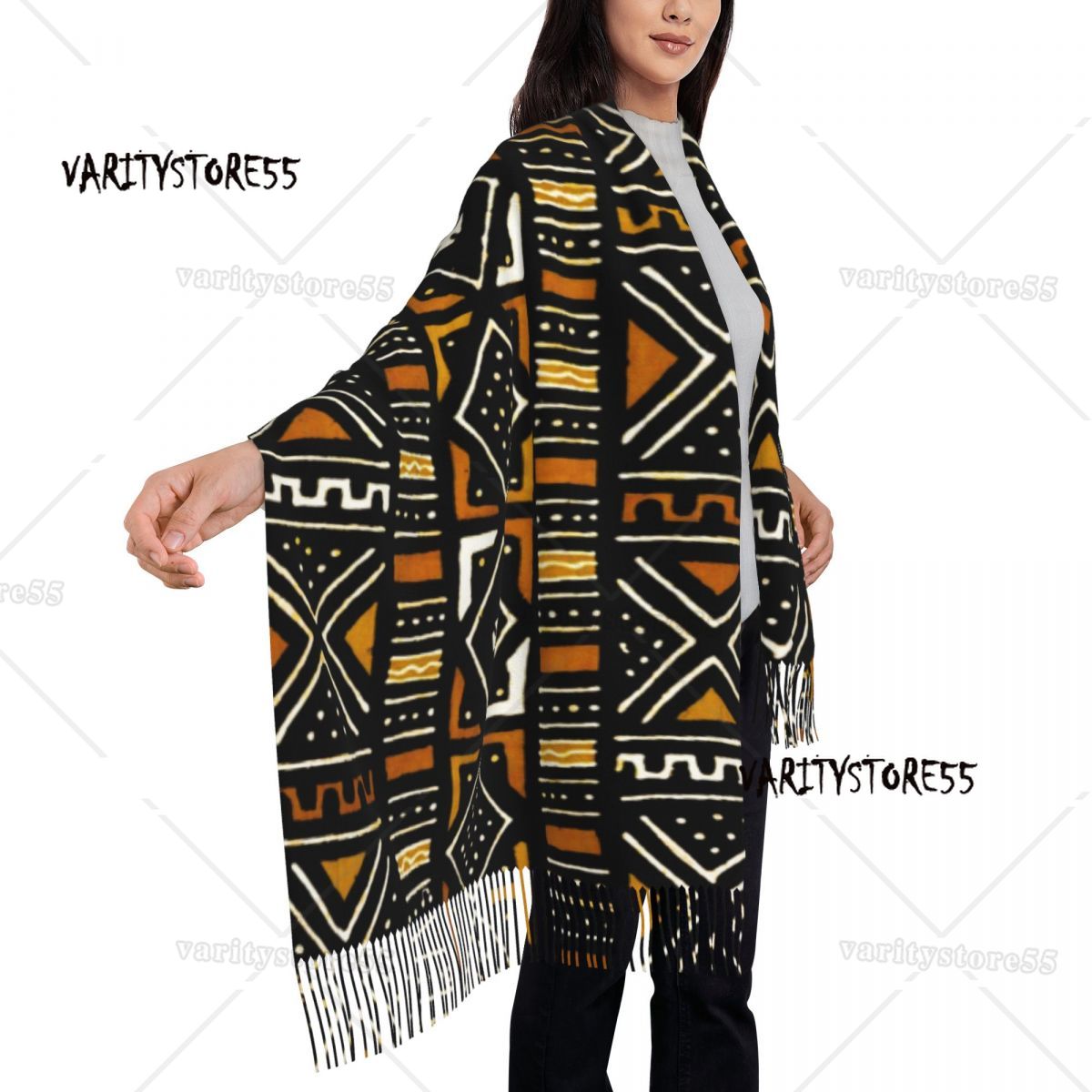 Écharpe Bogolan africaine imprimée personnalisée pour hommes et femmes, écharpe chaude d'hiver et d'automne, châle d'art ethnique Tribal africain