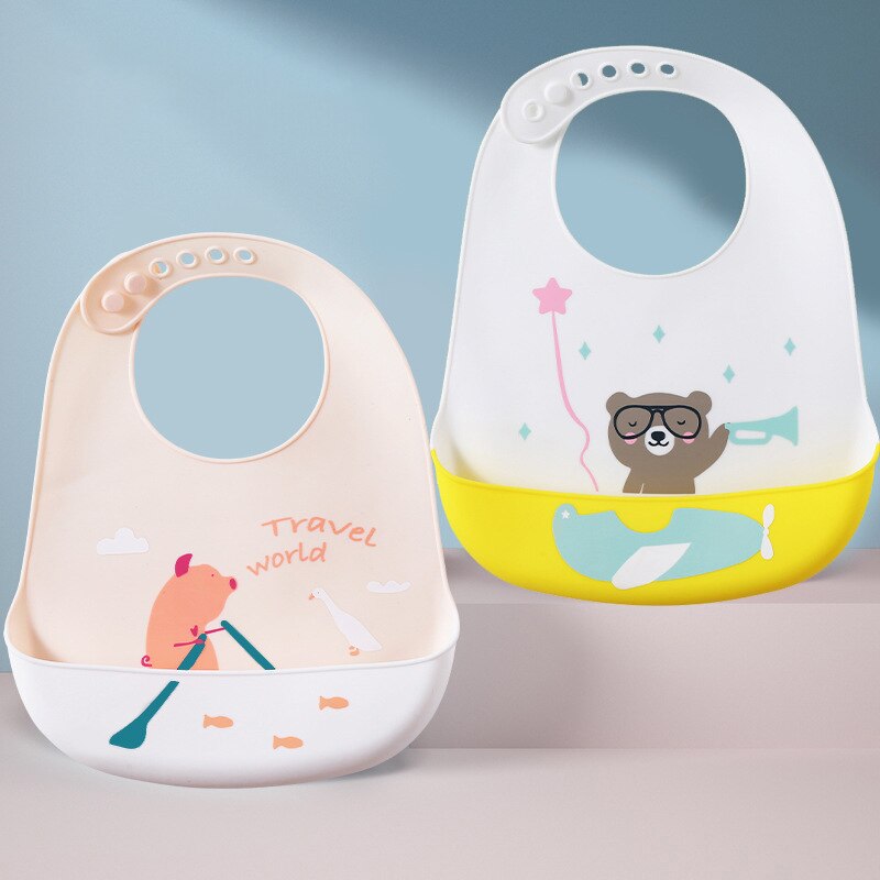 Waterdichte Zachte Siliconen Baby Slabbetjes Leuke Cartoon Print Baby Meisje Jongen Verstelbare Schort Bib Kids Lunch Feeding Stuff