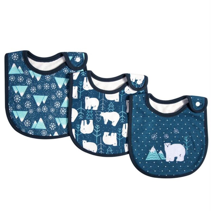 3 stuks / set baby slabbetjes met cartoon print, katoenen mix baby sjaal, maaltijdkraag, boertje, drukknoop baby slabbetjes