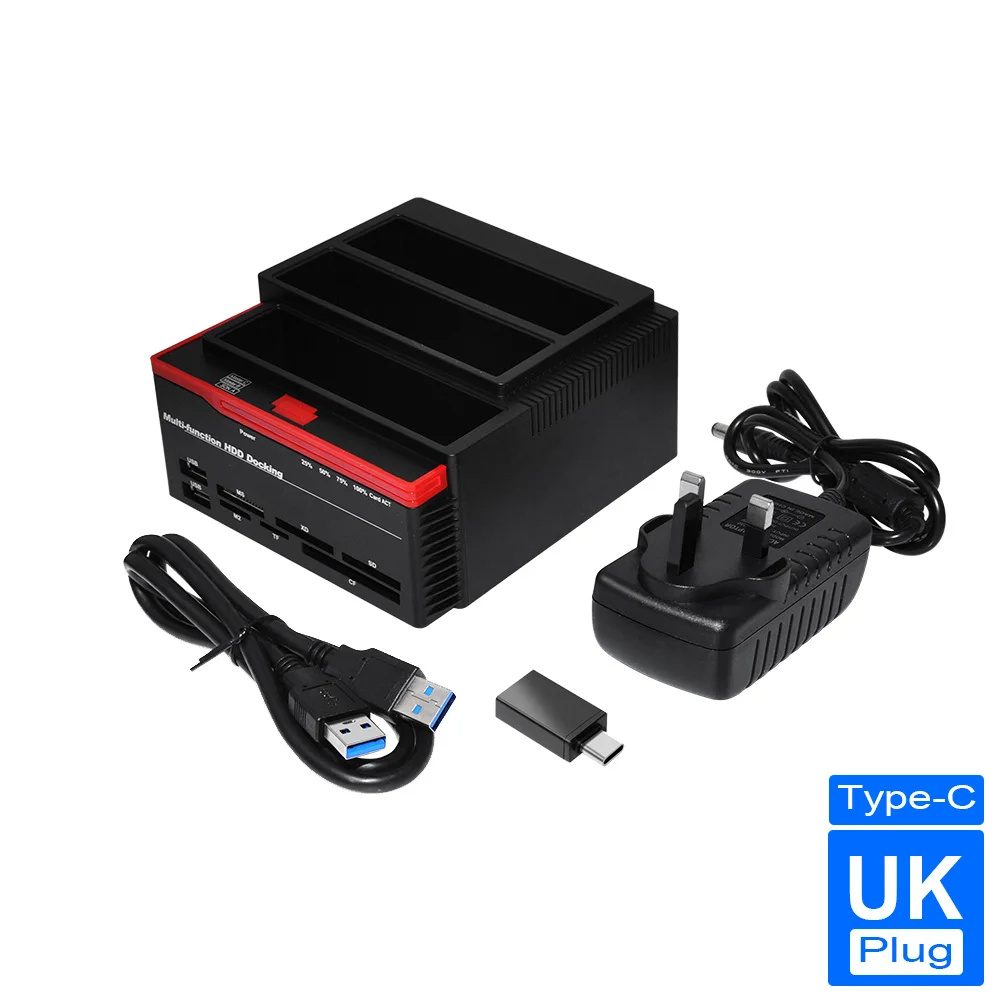 Leitor de base de disco rígido de encaixe de disco rígido IDE, caixa de disco rígido externo de 2,5 polegadas e 3,5 polegadas, leitor de disco rígido HDD externo USB: Preto