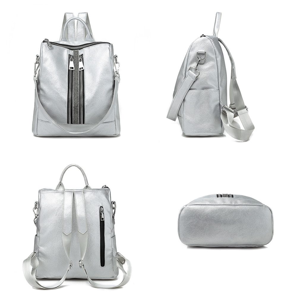 Women's Multi-function Zipper Backpack Soft Leather Waterproof Ladies Tote Luxury Shoulder Bag Sac A Dos Female