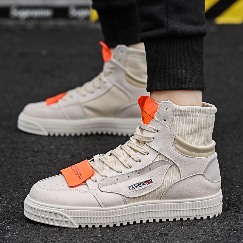 Aizhetu heren high-top canvas schoenen heren zomer lente herfst top sneakers hoge stijl effen kleuren heren witte schoenen