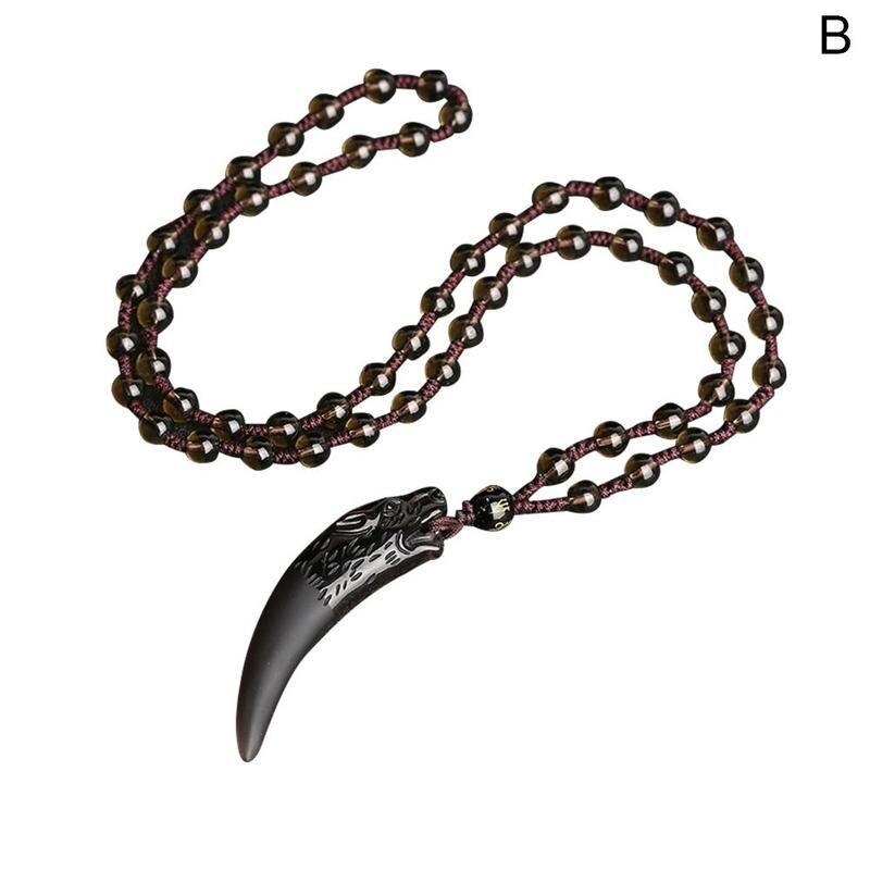 Natursten halskæde ulvetand sort obsidian vedhæng og par til kvinder amuletter smykker heldige talismaner mænd halskæde