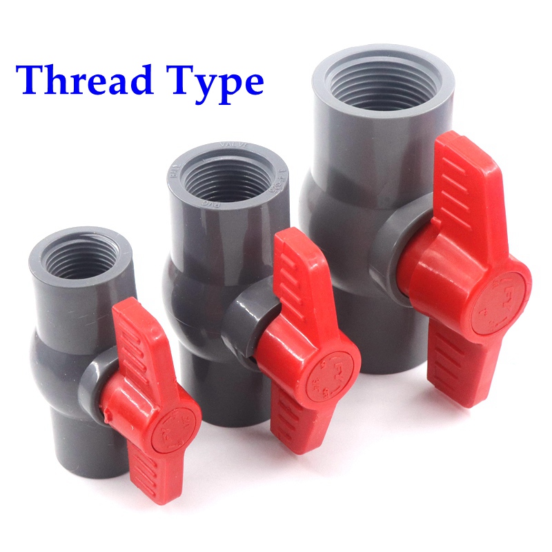 1pc 1/2"~2" Thread and Socket Type Grey PVC Ball Valve Garden Irrigation Fittings Aquarium Fish Tank Switch Water Valve
