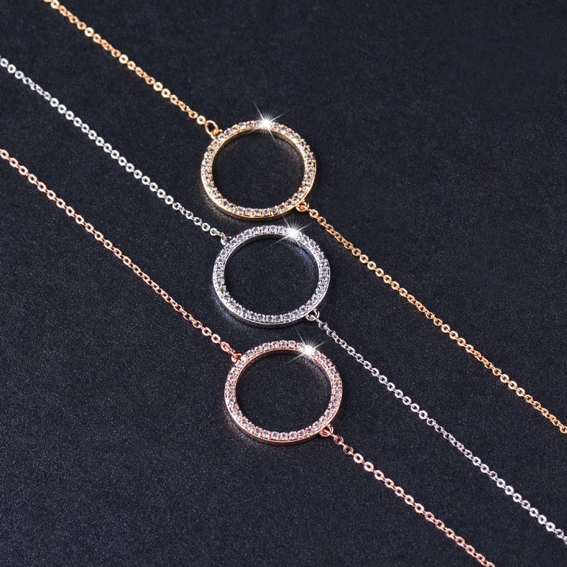 SINLEERY-pulsera de cadena de eslabones para mujer, brazalete redondo circular de cristal, pavé diminuto, Color rosa, oro y plata, SL082 SSB