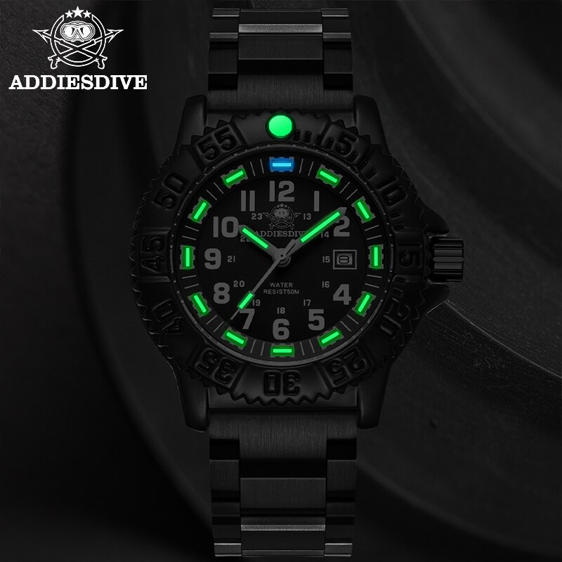 Addiesdive Heren Sporthorloge Lichtgevend Multifunctioneel 50M Waterdicht Roestvrij Staal Reloj Hombre Heren Quartz Horloge Relogio