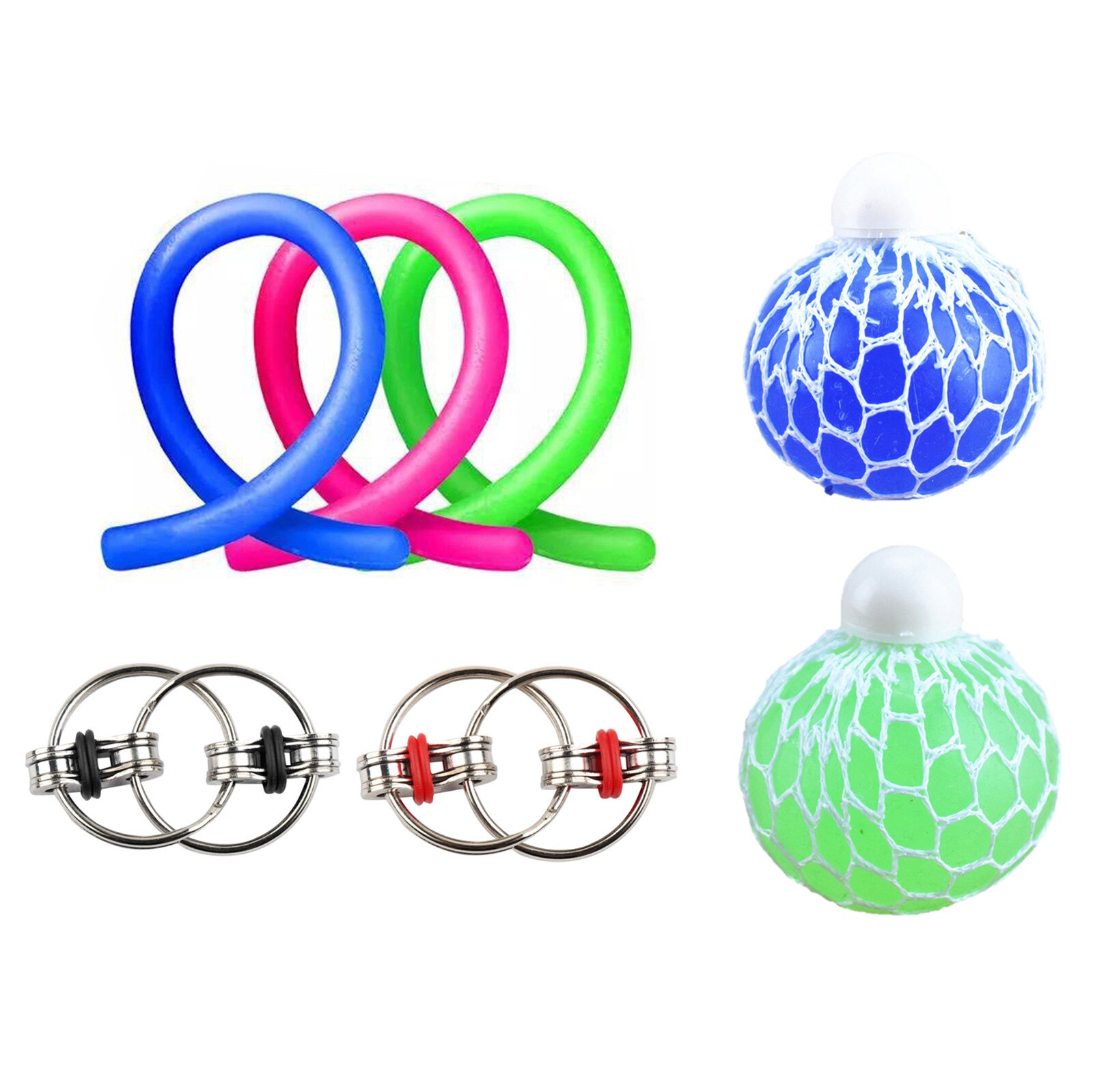 Zintuiglijke Speelgoed Stress Ballen Flippy Chain Stretch Snaren Met Herbruikbare Squish Stress Bal Decompressie Speelgoed Set 5 *: Default Title