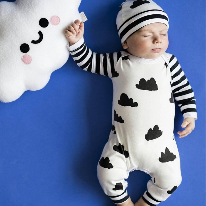 lindo bebé recién nacido mono niño Bebé Ropa a rayas de manga larga cuello redondo de algodón Casual impreso Romper trajes 0-18M