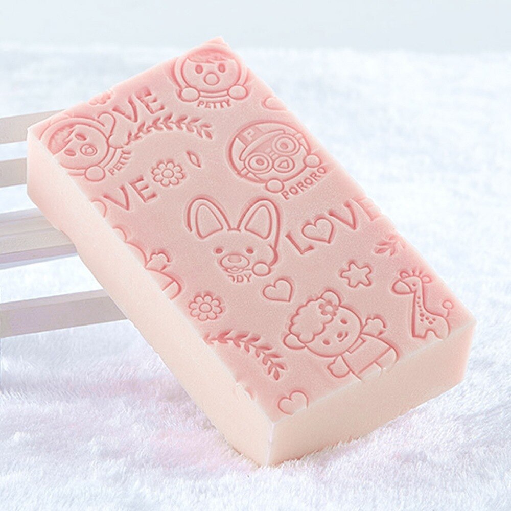 Esponja de baño para eliminar la piel muerta, producto para eliminar la piel muerta, limpieza con estampado de dibujos animados, para ducha, absorbente de agua, herramientas de baño para bebés: pink