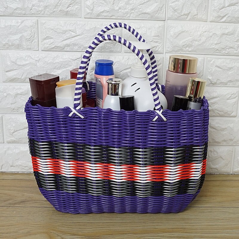 Grand Tricotage Sac Fourre-Tout de Couleur de Mélange Légumes Tophandle sac pour Cuisine eco Femmes Shopping Sac De Rangement Organisateur sacs à main en plastique: Bleu