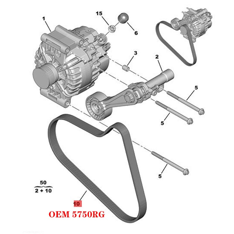 Courroie de générateur 5750RG, pour Peugeot 207 308 CC SW 3008 RCZ 508 SW 5008 Citroen C3 II Grand C4 II Picasso C5 DS 3 4 5