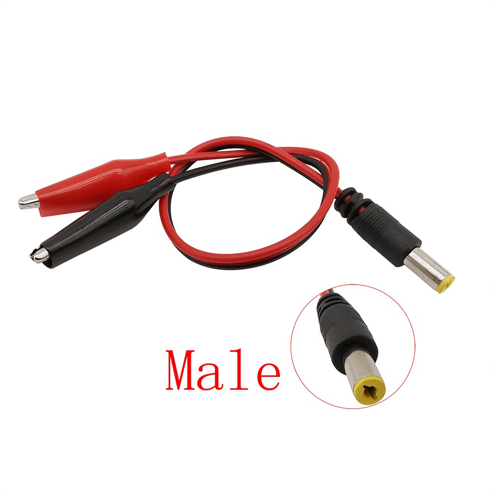 5.5mm x 2.1mm dc macho fêmea cabo conector 5.5*2.1mm dc tomada de alimentação jack para duplo jacaré clipes teste chumbo crocodilo braçadeira fio: Male / 5Pcs