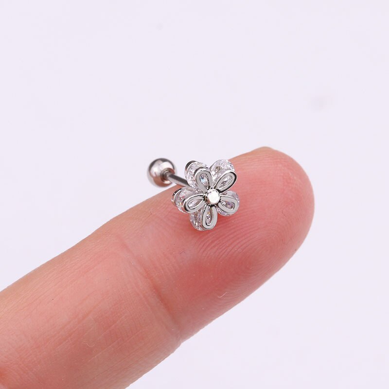 TTLIFE 1 Piece Silver Rose Flower Wave Moon CZ Ear Piercing Earrings Studs Women Tragus Helix Cartilage Piercing Jewelry